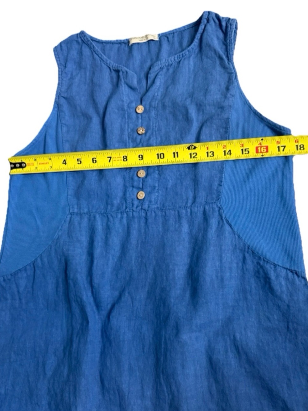 Terzo Millennio Linen Shift Dress L Blue Made in Italy Sleeveless - Picture 7 of 9